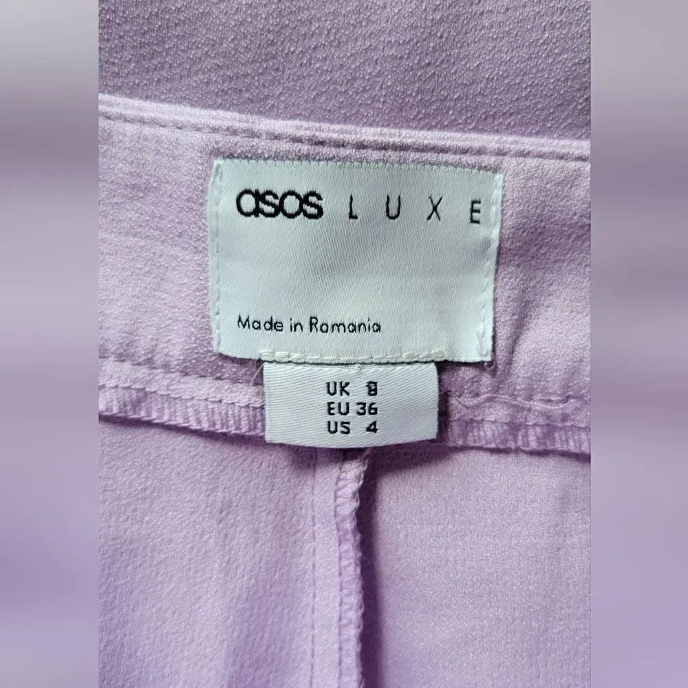 NWT ASOS LUXE Wide Flare Leg Tailored Pants Frill Overlay Lilac Purple 4